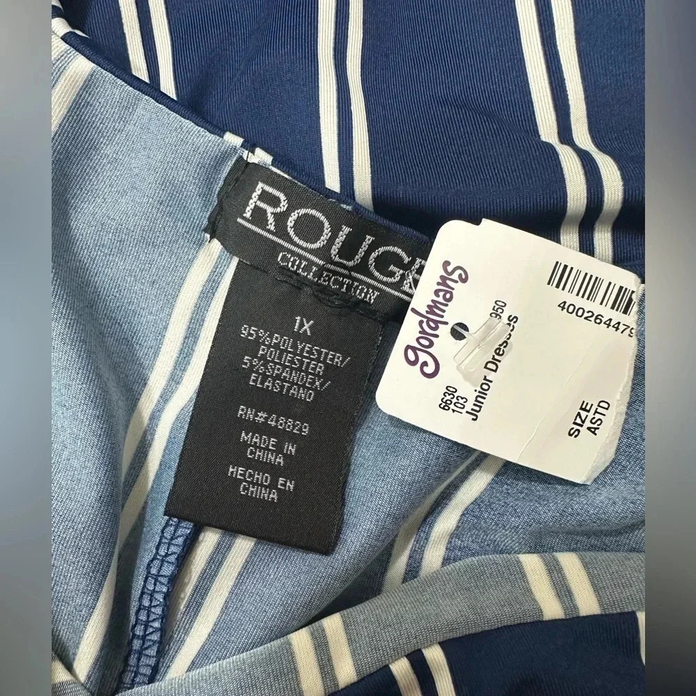 NEW Rouge Collection 1X Navy Striped Stretch Lightweight Maxi Dress Ruffle Front - Picture 13 of 13